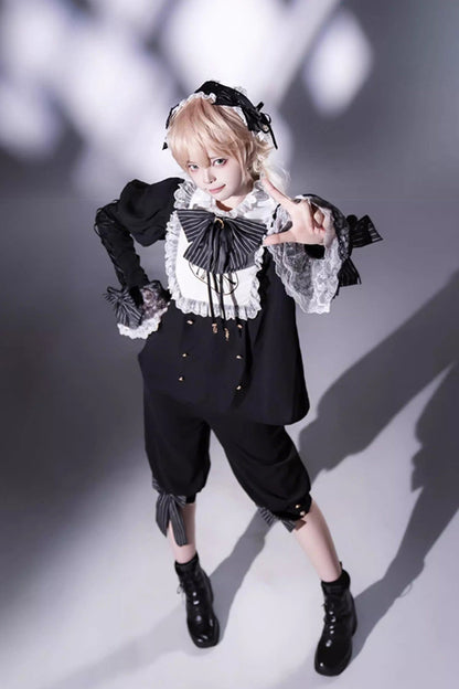 Black/White [Rabbit Hole] Long Sleeves Bow Gothic Prince Ouji Lolita Set