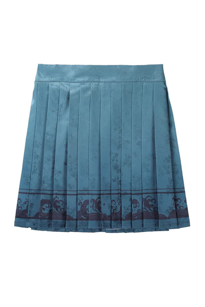 Black/Blue [Misty Teal] Long Sleeves Ruffled Cut-Out Embroidered Asymmetric Chinese Style Classic Lolita Jsk Dress Set