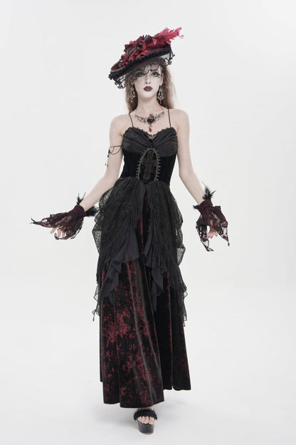 Black/Red Sleeveless Multi-Layered Hanayome Lace Lace-Up Women's Gothic  Wedding Dress Printed Tassels Lace-up Slip Dress