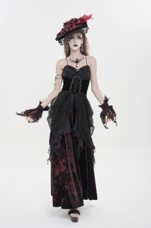 Black/Red Sleeveless Multi-Layered Hanayome Lace Lace-Up Women's Gothic  Wedding Dress Printed Tassels Lace-up Slip Dress