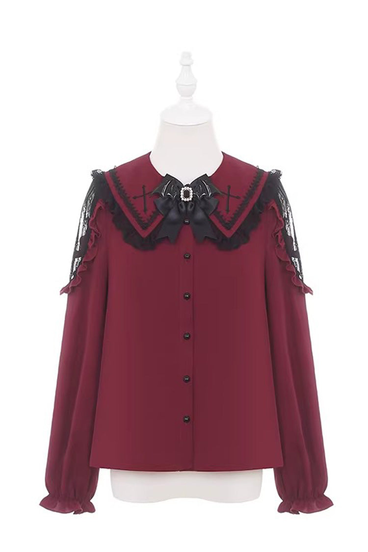 Black/Red [Showa Cake] Sleeveless Triple-Layered Ruffled Bow Lace-Up Witch Gothic Lolita Jsk Dress