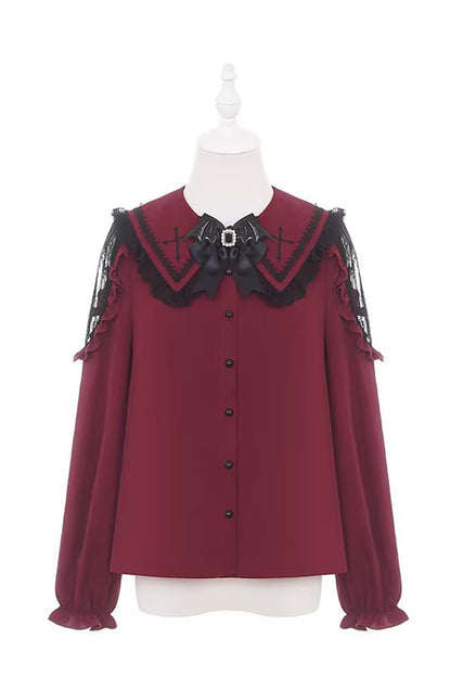 Black/Red [Showa Cake] Sleeveless Triple-Layered Ruffled Bow Lace-Up Witch Gothic Lolita Jsk Dress