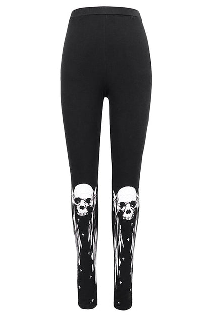 Black Punk Skull Wing Printed Womens Pants