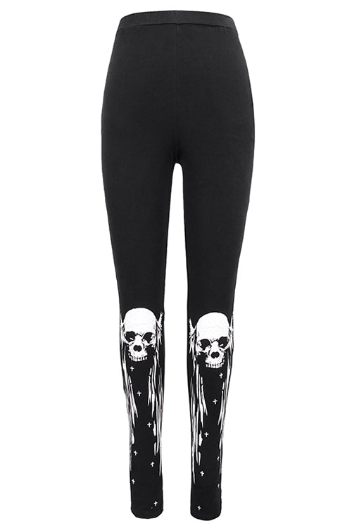 Black Punk Skull Wing Printed Womens Pants