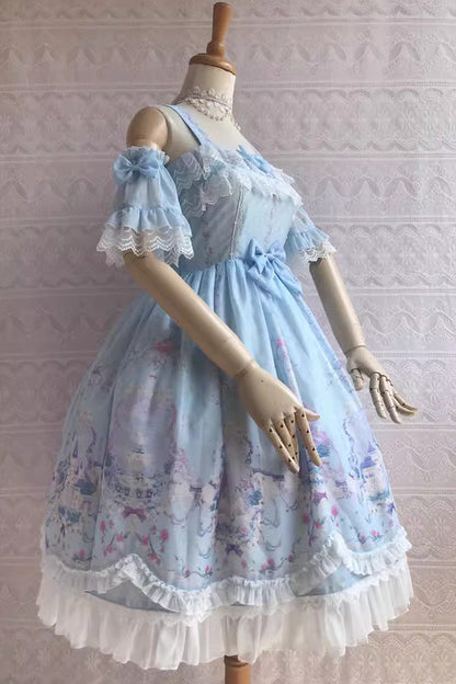 Sweetie Violet Unicorn's Secret Garden Print Ruffle Bowknot Sweet Lolita Jsk Dress 7 Colors