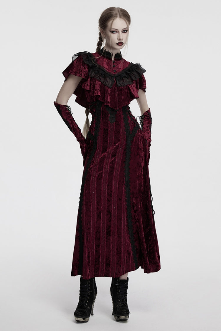Red Sleeveless Ruffle Stitching Lace Women's Gothic Cape