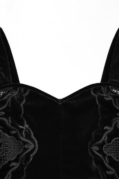 Black Sleeveless Floral Embroidery Women's Gothic Fishtail Slip Dress