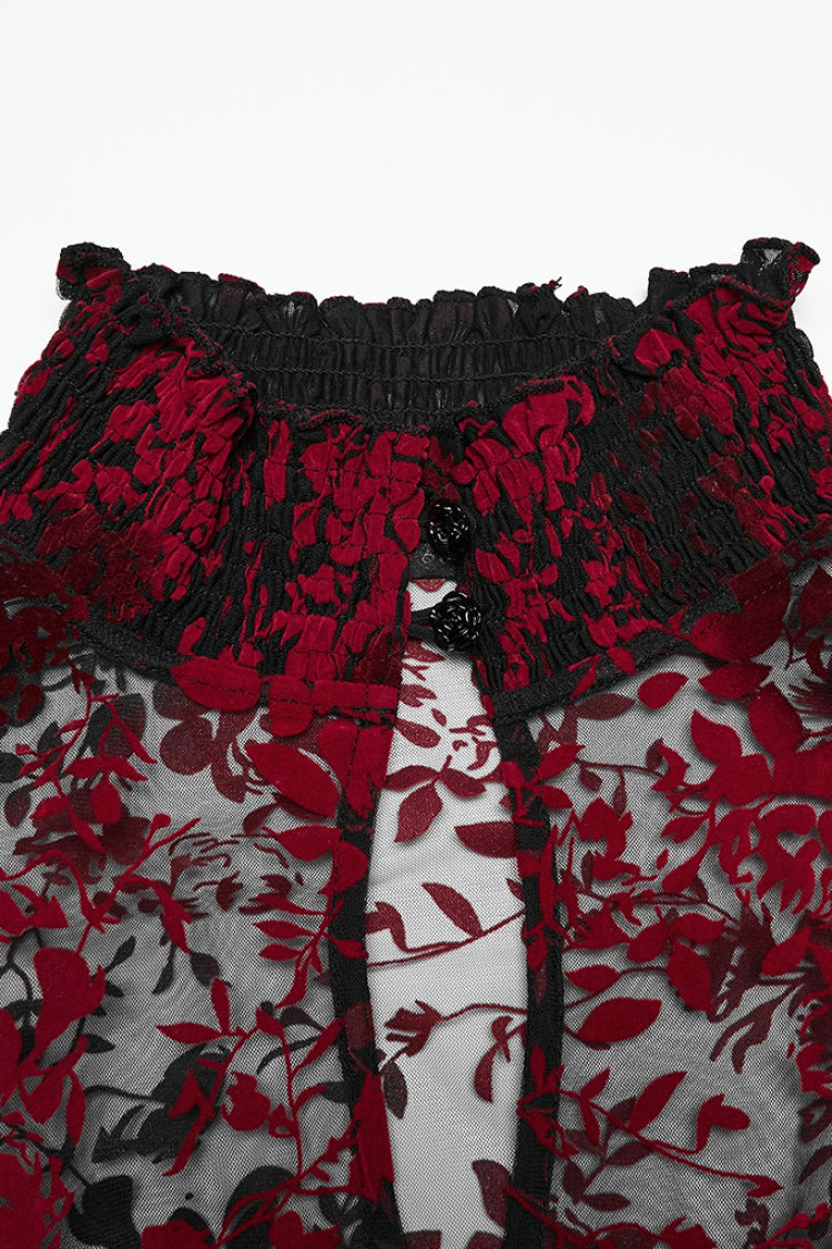 Black/Red Stand Collar Sleeveless Printed Hanayome Lace Lace-Up Women's Gothic Elegant Dress Wedding Dress