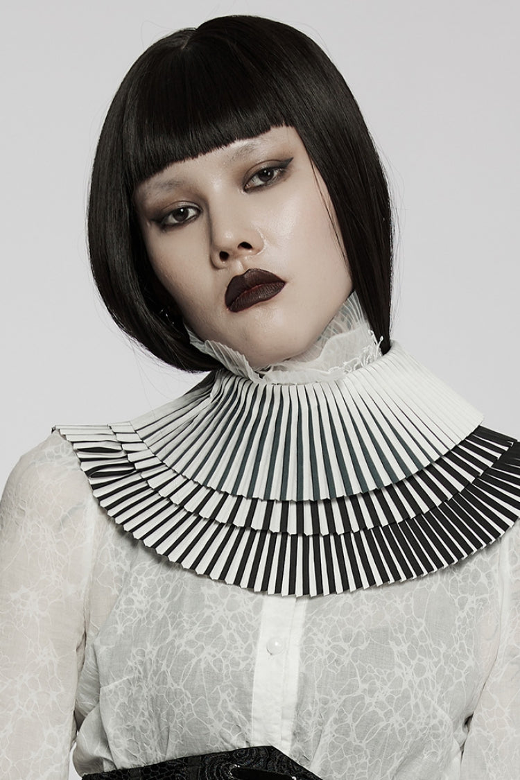 Black/White Stripe Print Bowknot Detachable Women's Gothic Neckwear