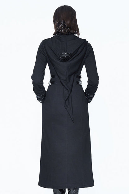 Black Punk Inverted Pentagram Long Womens Coat