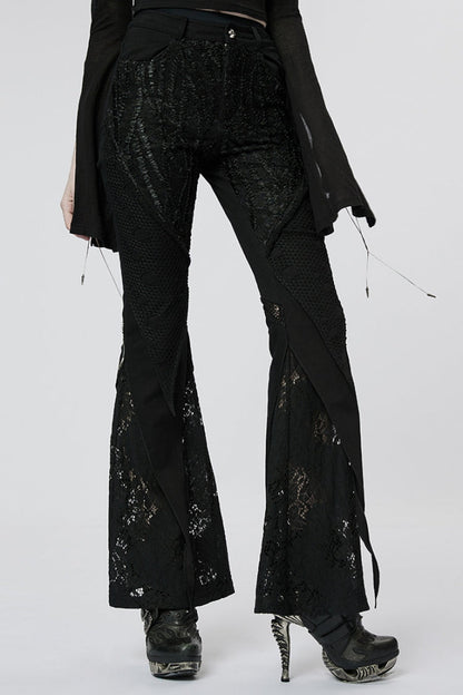 Black Stitching Lace Slim Women's Gothic Flared Pants