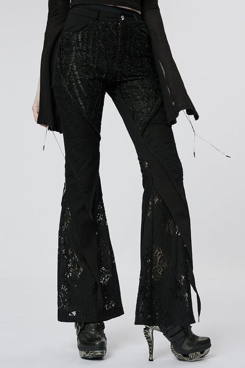 Black Stitching Lace Slim Women's Gothic Flared Pants