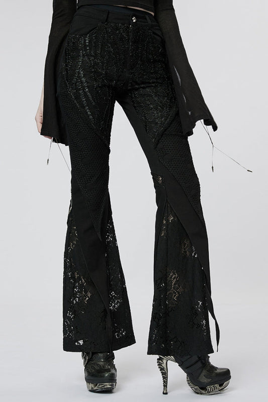 Black Stitching Lace Slim Women's Gothic Flared Pants