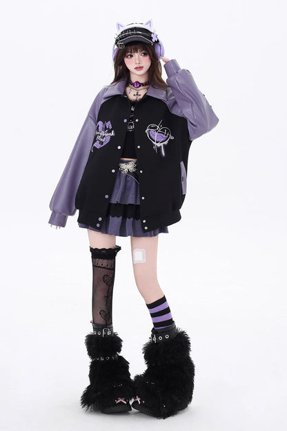 Long Sleeves Embroidery Stitching Gothic Japanese Jirai Kei Coat 2 Colors