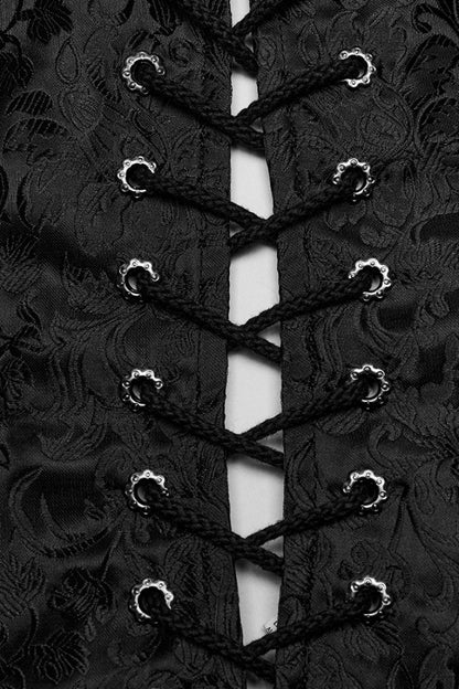 Black V Collar Jacquard Lace-Up Men's Gothic Vest