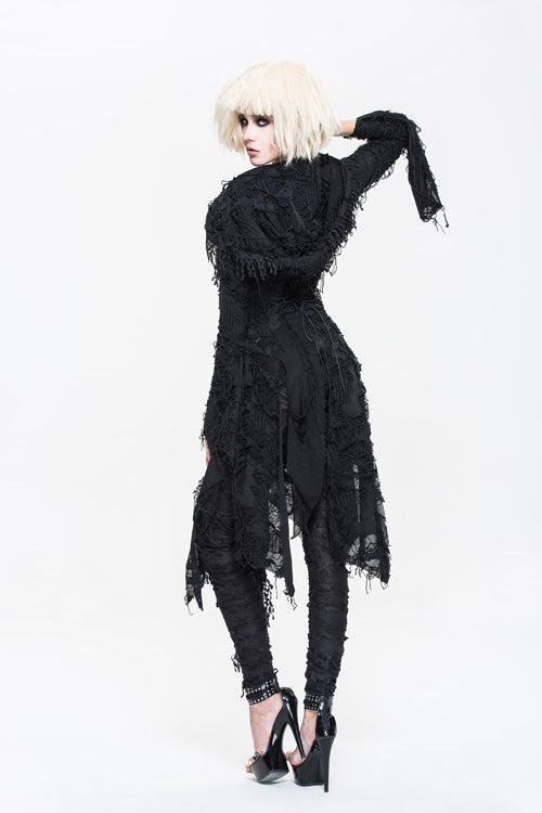 Black Ragged Horn Sleeves Womens Punk Long Coat