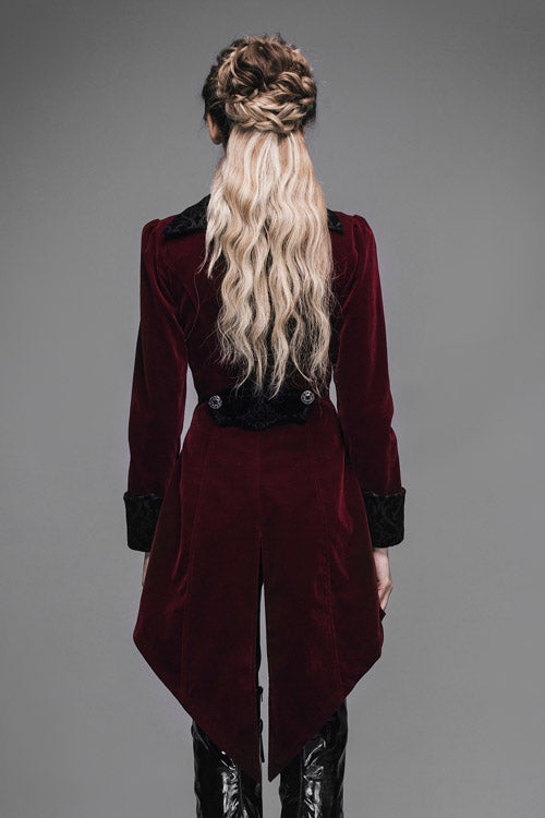Red Embroidered High Collar Party Womens Gothic Coat