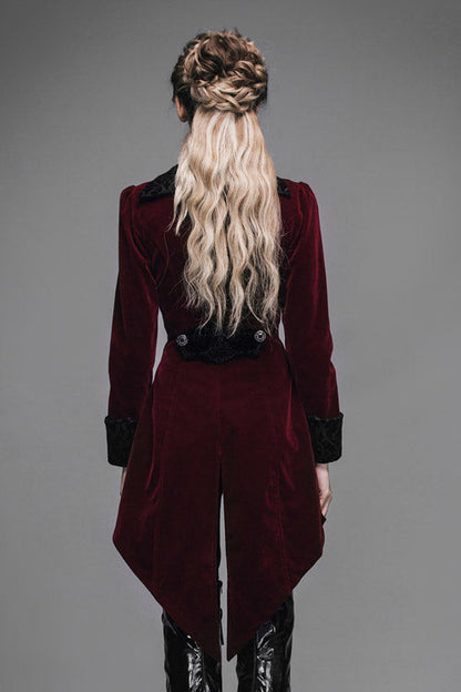 Red Embroidered High Collar Party Womens Gothic Coat