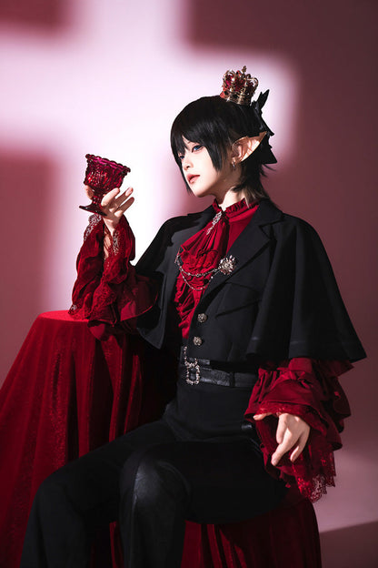 Black [Day and Night Song] Long Sleeves Ruffle Ouji Gothic Lolita Skirt Blouse