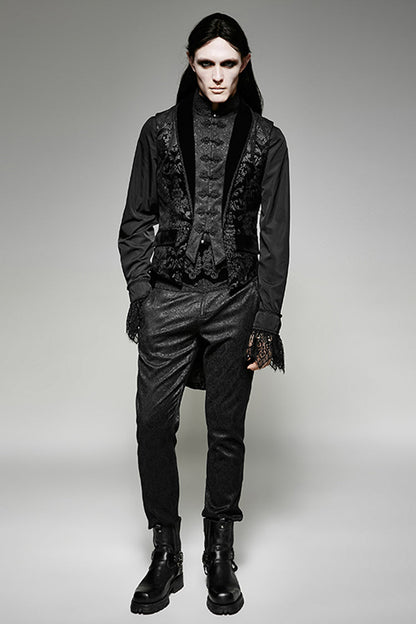 Black Victorian Swallow Tail Sleeveless Print Mens Gothic Vest