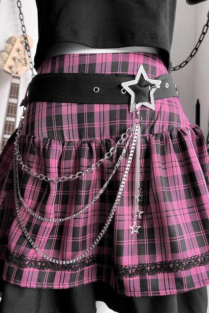 Black/Pink [Butterfly Chapter] Short Sleeves Print Gothic Jirai Kei Skirt Set