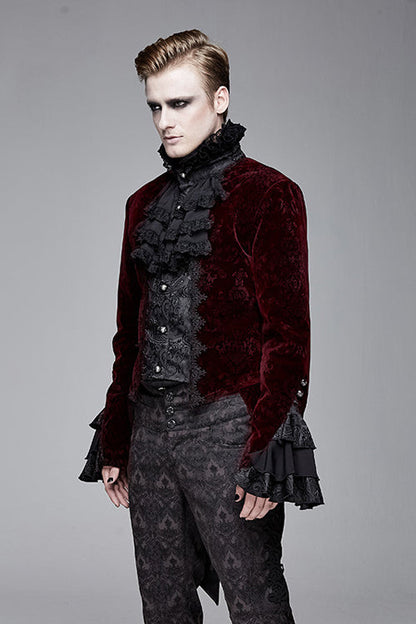 Lotus Leaf Corsage Collar False Two Piece Mens Red Gothic Swallow Tailed Coats