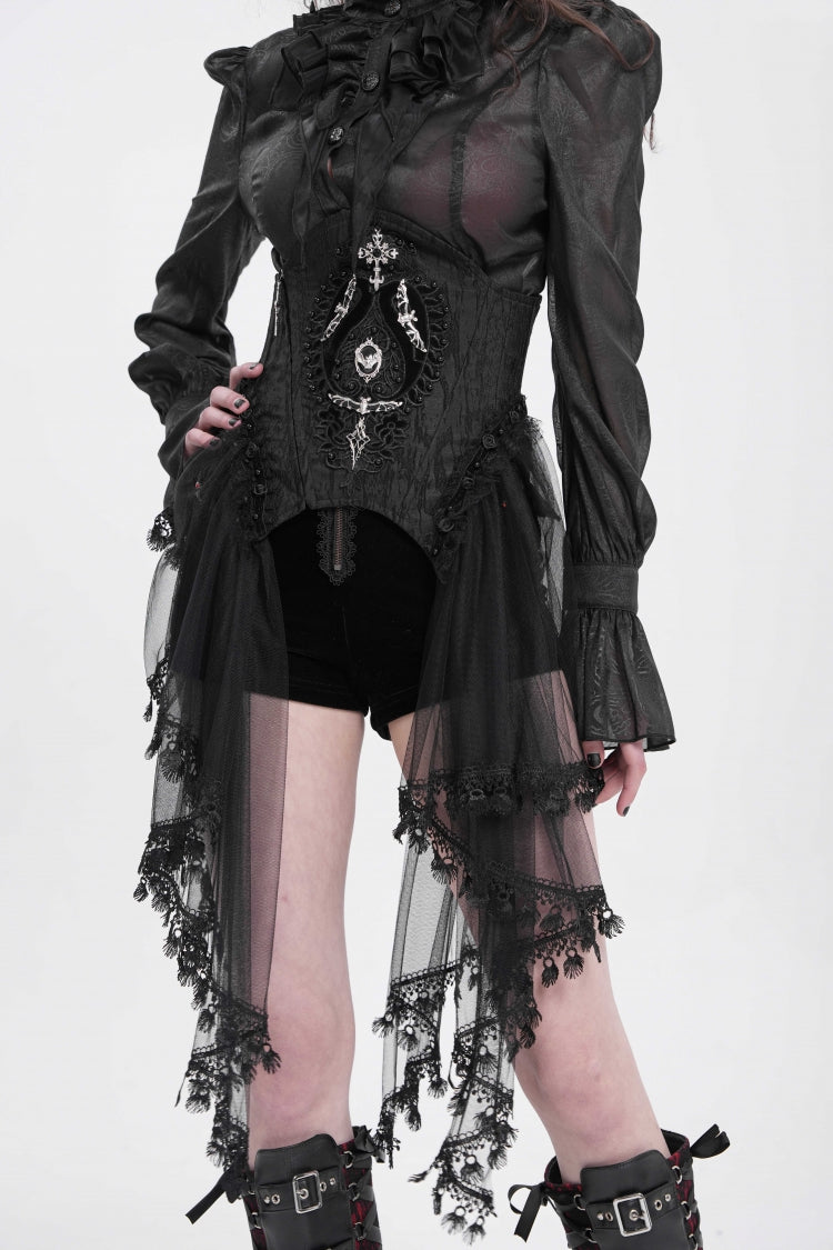 Black Stitching Lace Lace-Up Mesh Women's Gothic Underbust Corset
