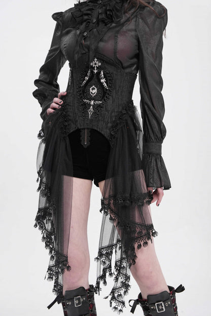 Black Stitching Lace Lace-Up Mesh Women's Gothic Underbust Corset