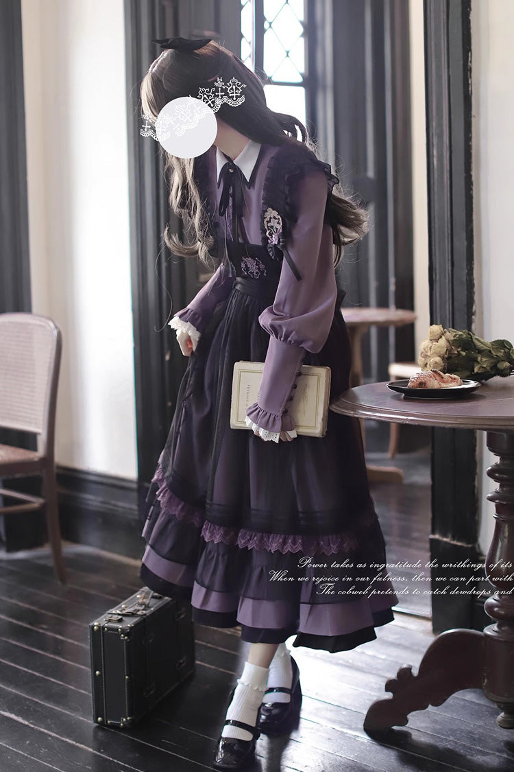 Black [Witch Academy] Double-Layered Ruffle Embroidery Bowknot Mesh Sweet Elegant Lolita Jumper Dress