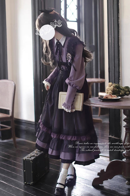 Black [Witch Academy] Double-Layered Ruffle Embroidery Bowknot Mesh Sweet Elegant Lolita Jumper Dress