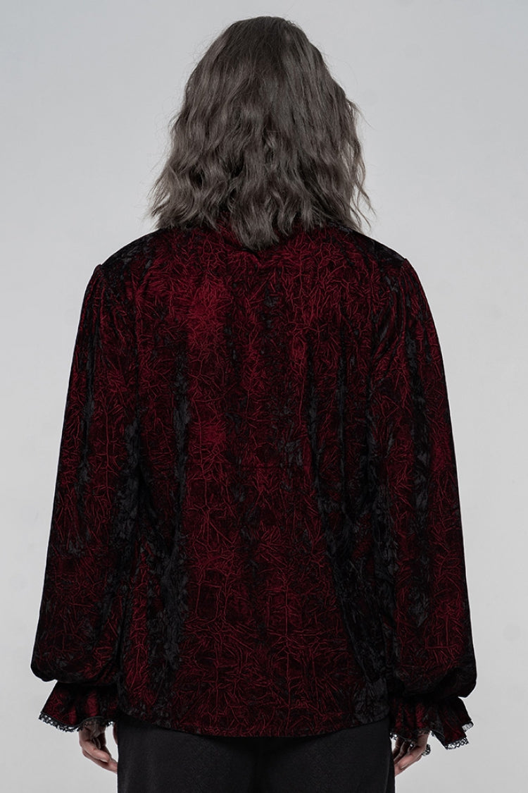 Black/Red Long Sleeves Ruffle Lace-Up Men's Gothic Blouse