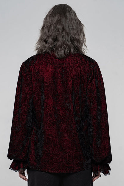 Black/Red Long Sleeves Ruffle Lace-Up Men's Gothic Blouse