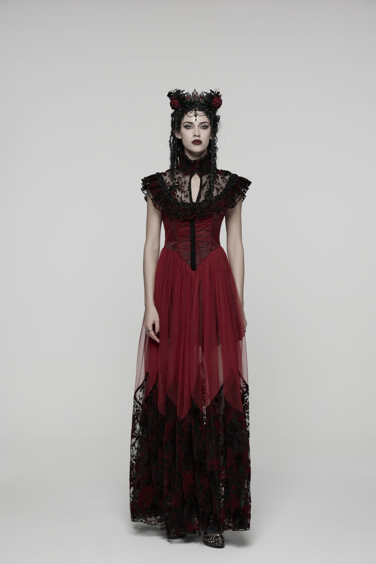Black/Red Stand Collar Sleeveless Printed Hanayome Lace Lace-Up Women's Gothic Elegant Dress Wedding Dress
