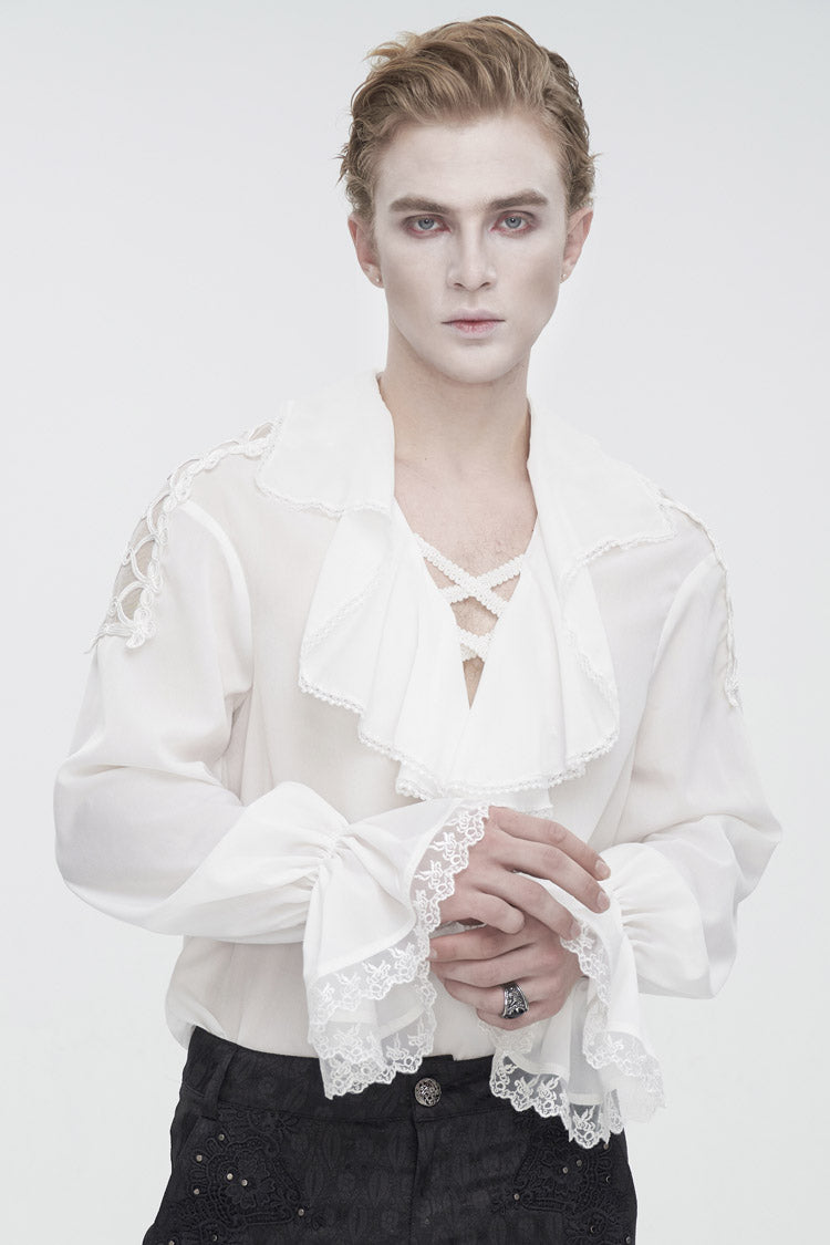 White Ruffled Collar Puff Sleeved Men's Gothic Shirt