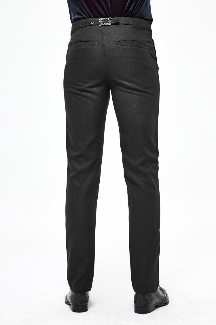 Black Webbing Twill Suit Material Side Pocket Floral-Shaped Men's Gothic Pants