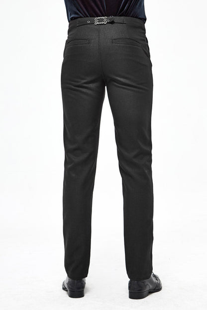 Black Webbing Twill Suit Material Side Pocket Floral-Shaped Men's Gothic Pants