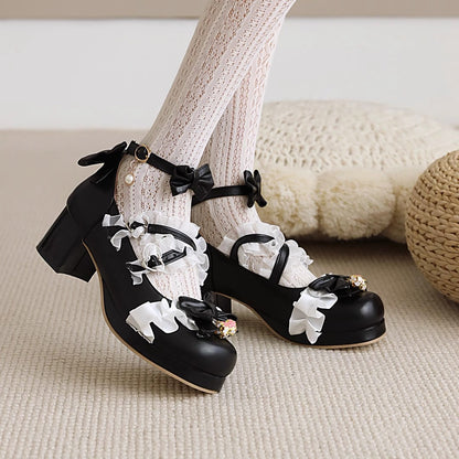 Sweet Stitching Lace Princess Lolita High Heels 4 Colors
