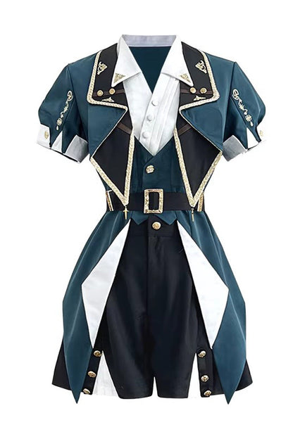 Black/Green [Anlexia Bookstore] Square Collar Short Sleeves Embroidered Studded Gothic College Style Prince Handsome Ouji Lolita Set