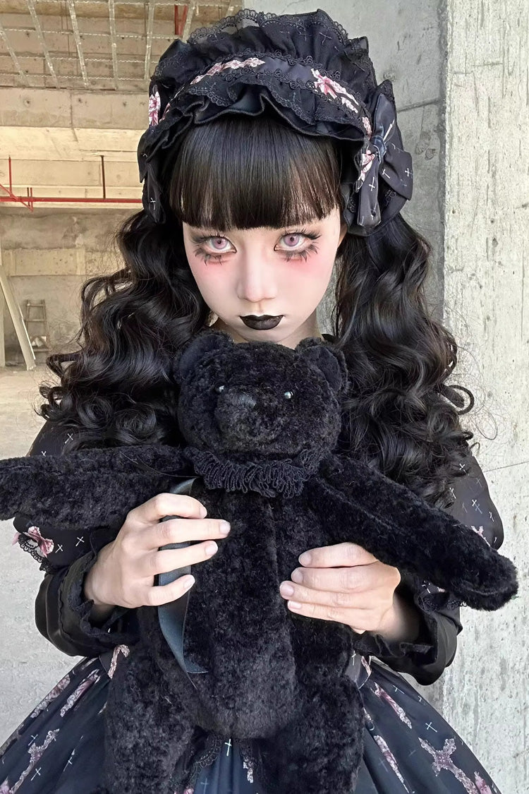 Black [The Case of the Missing Lamb] Print Long Sleeves Ruffle Bowknot Lace Gothic Lolita Dress