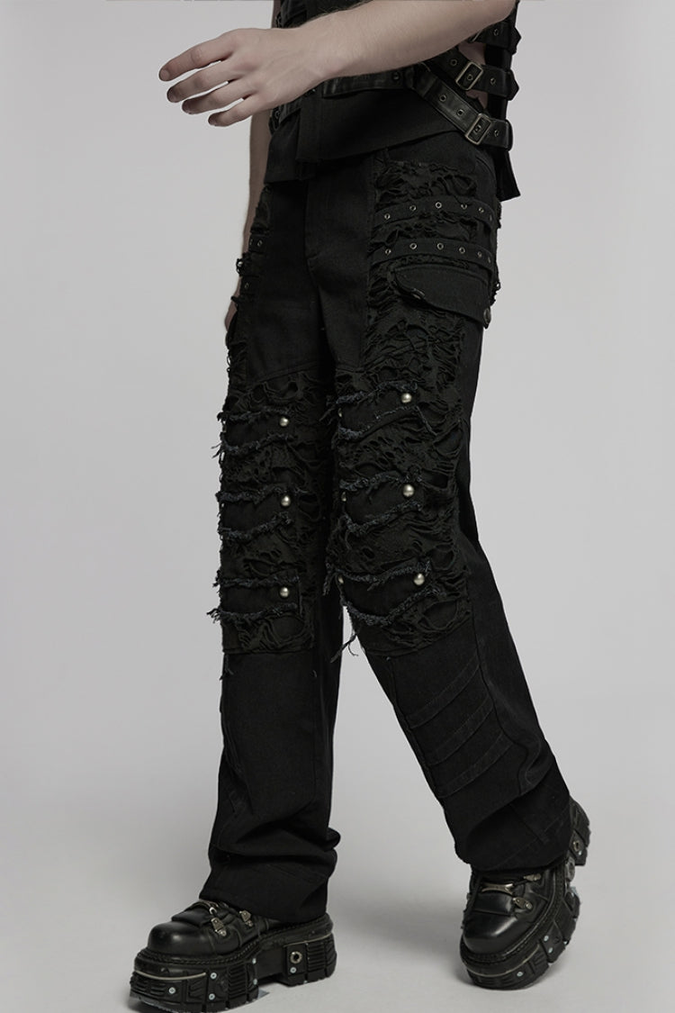 Black Ripped Men's Punk Straight Pants