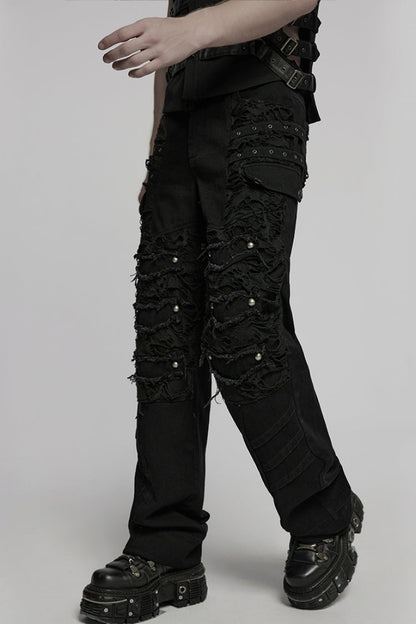 Black Ripped Men's Punk Straight Pants