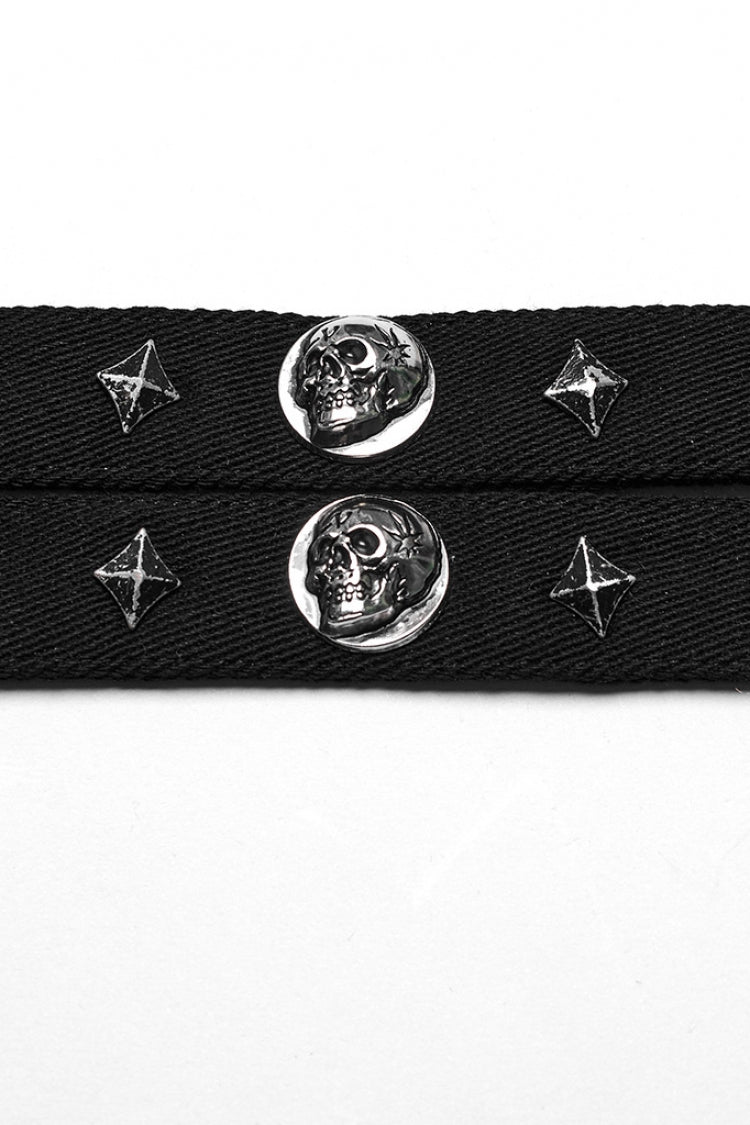 Skull Print Rivets Decoration Women's Steampunk Military Choker 2 Colors