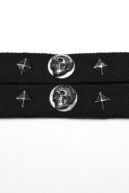 Skull Print Rivets Decoration Women's Steampunk Military Choker 2 Colors