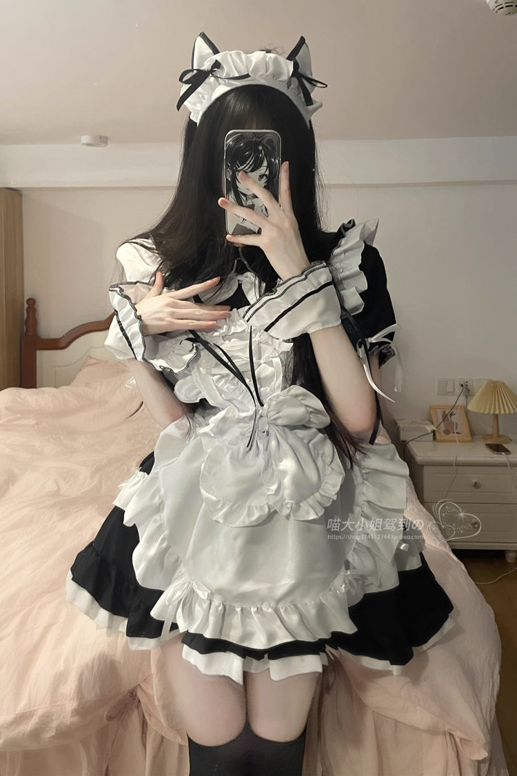Black/White Maid Short Sleeves Ruffle Plus Size Sweet Lolita Dress