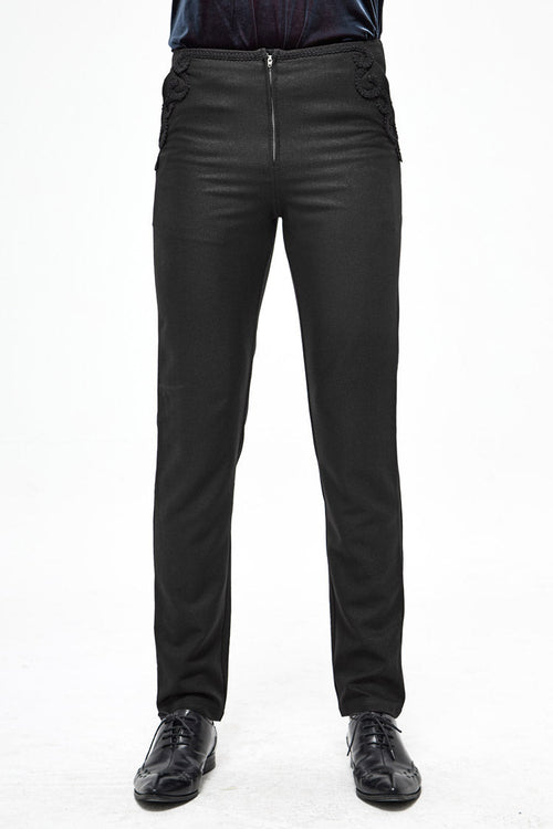 Black Webbing Twill Suit Material Side Pocket Floral-Shaped Men's Gothic Pants