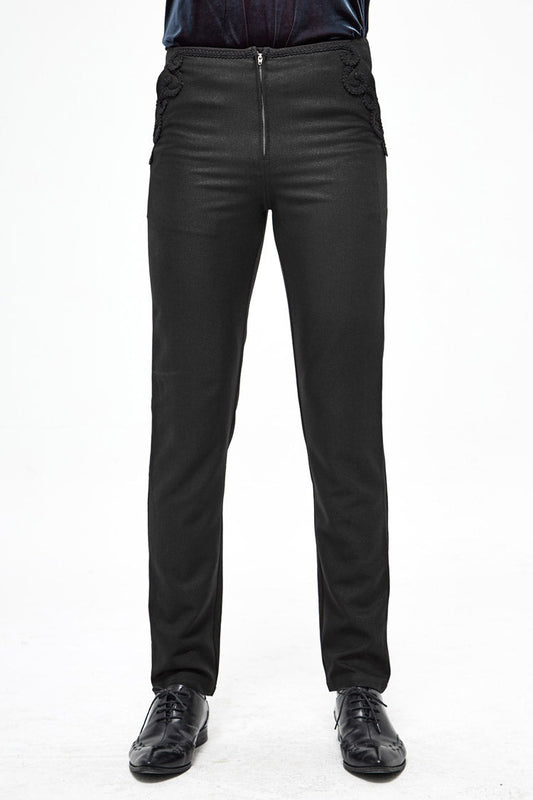 Black Webbing Twill Suit Material Side Pocket Floral-Shaped Men's Gothic Pants
