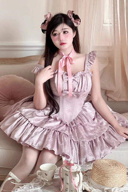 Angel Ribbon Multi-layer Ruffle Lace Sweet Lolita Dress 3 Colors