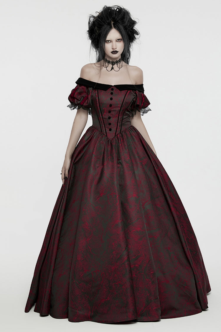 Black/Red Short Puff Sleeves Lace-Up Women's Gothic Dress