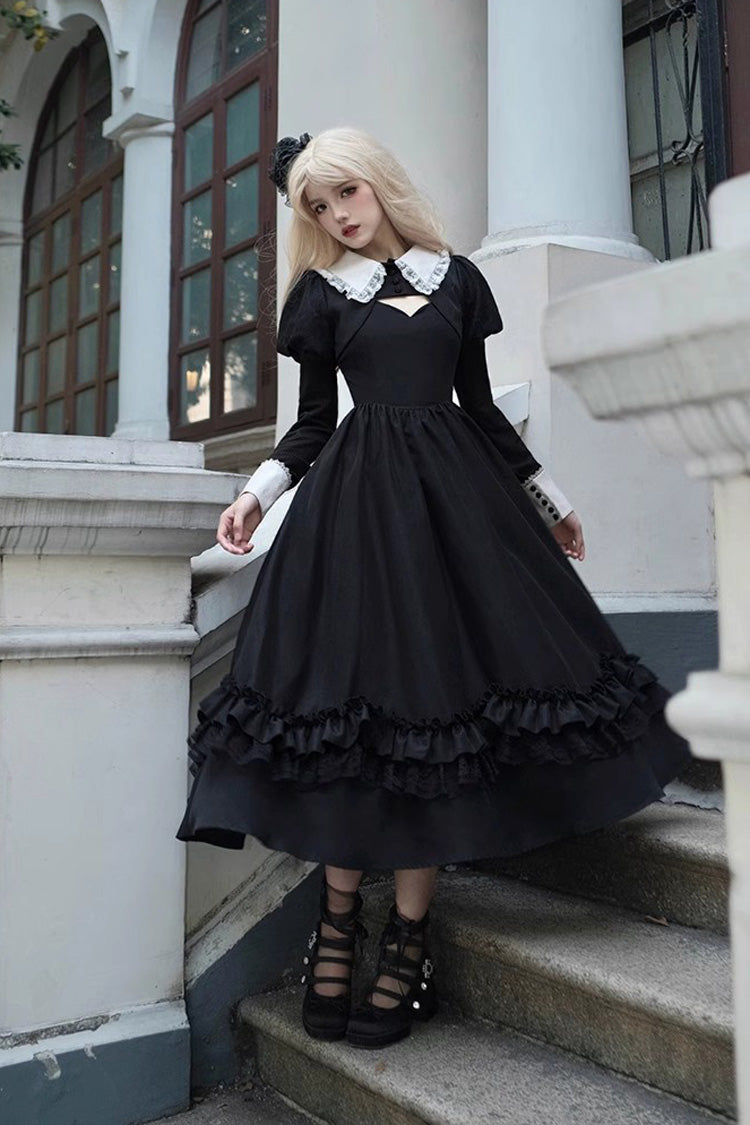 Black Symphony of the Night Solid Color Jacquard Gothic Lolita Jsk Dress