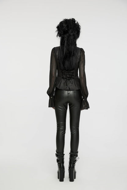 Black Stand Collar Stitching Mesh Women's Punk Blouse